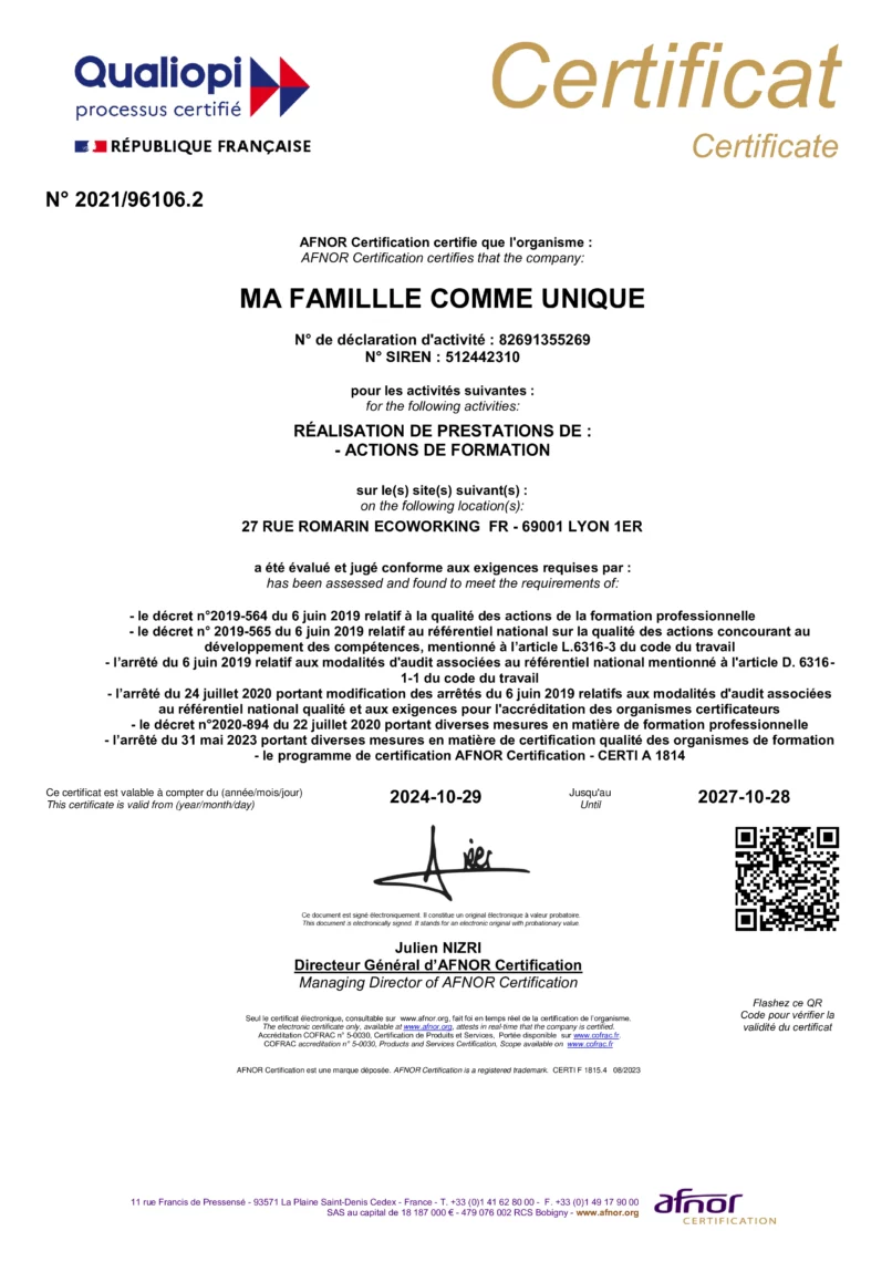 Qualiopi Ma famille comme unique